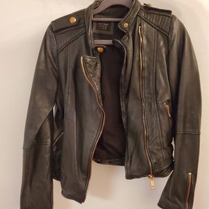 Zara Black Vegan Leather Moto Jacket Size Medium